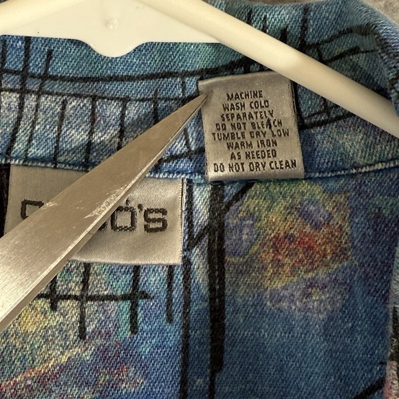 Chico's Jacket Women's Size 1 Medium Linen Cotton Abstract City Jacket Shacket‎ - Picture 10 of 10